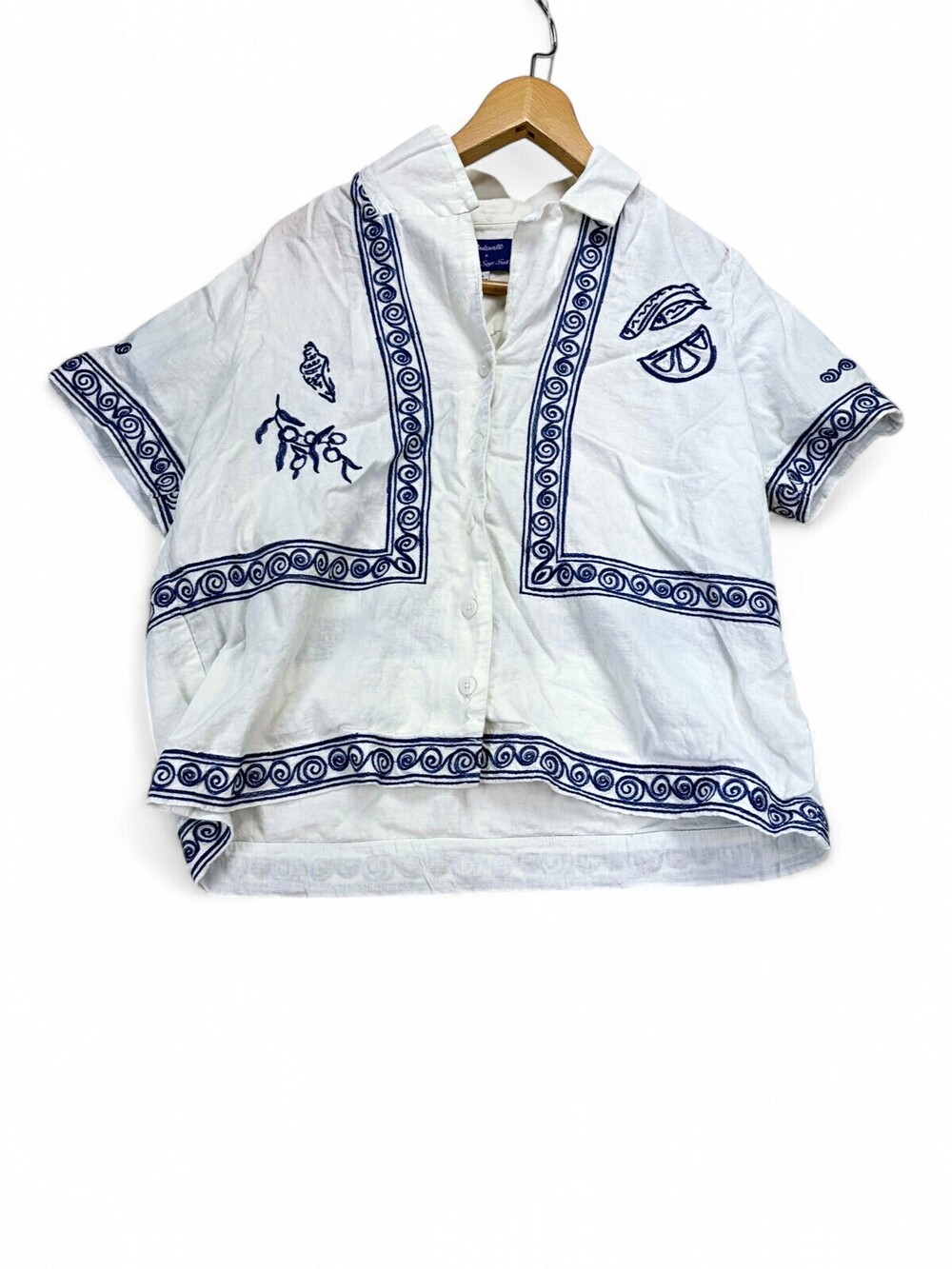 Madewell x Lisa Says Gah Embroidered Linen-Blend Button Down S